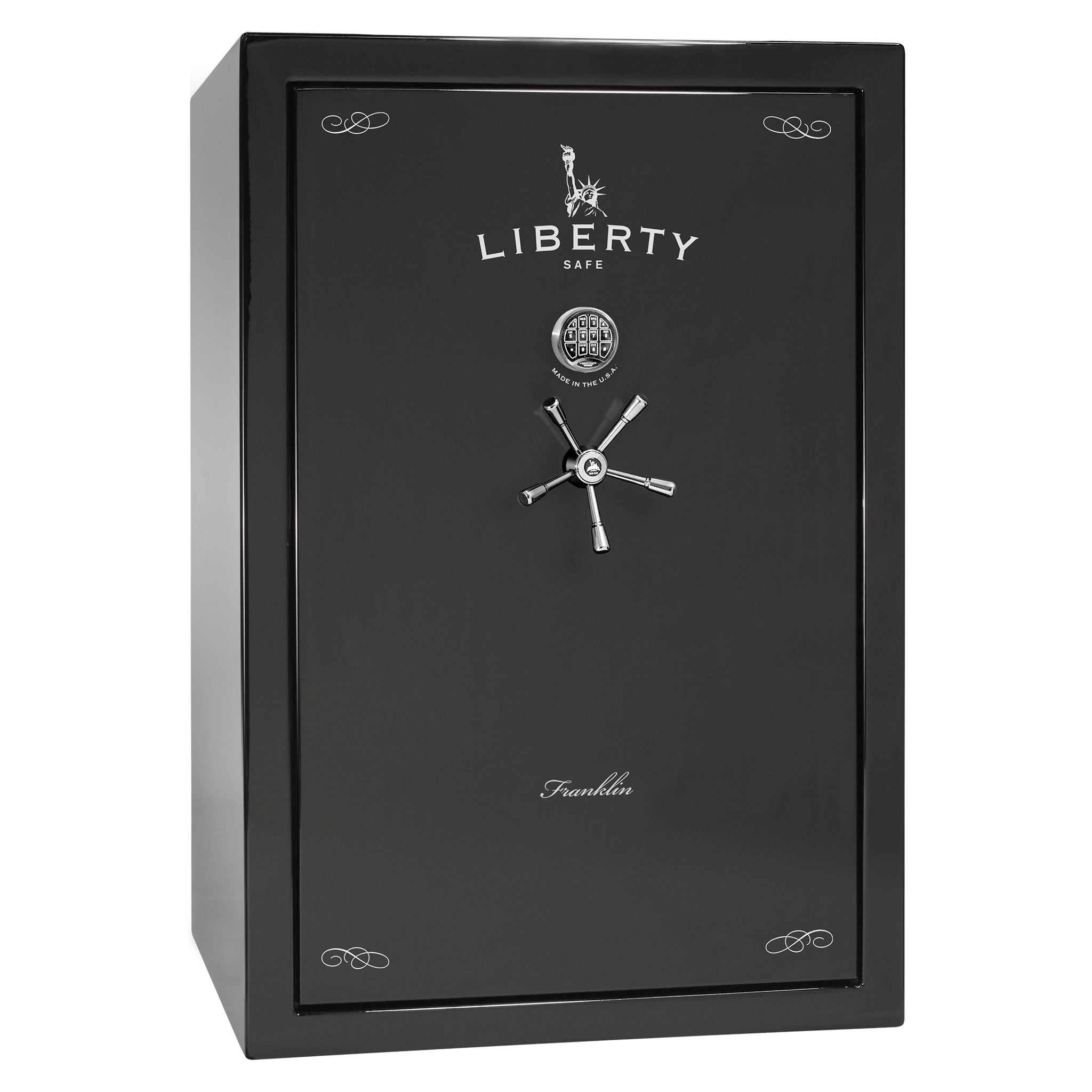Franklin 45 | Pro Flex Interior | Level 5 Security | 110 Minute Fire Protection | Dimensions: 60.5"(H) x 42"(W) x 27.5"(D) | Up to 60 Long Guns | Black Gloss | Electronic Lock - Closed