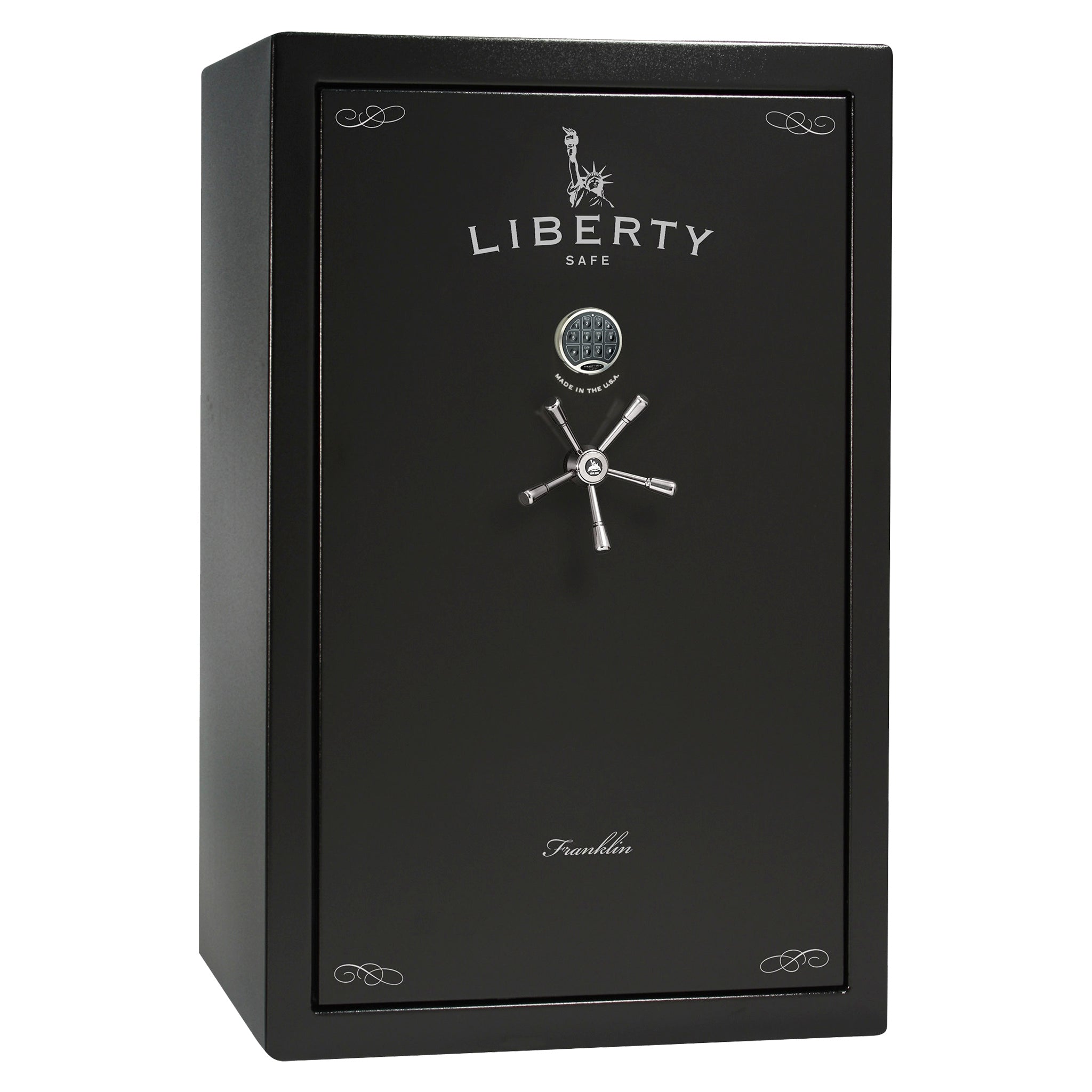 Franklin 45 | Pro Flex Interior | Level 5 Security | 110 Minute Fire Protection | Dimensions: 60.5"(H) x 42"(W) x 27.5"(D) | Up to 60 Long Guns | Black Textured | Electronic Lock - Closed