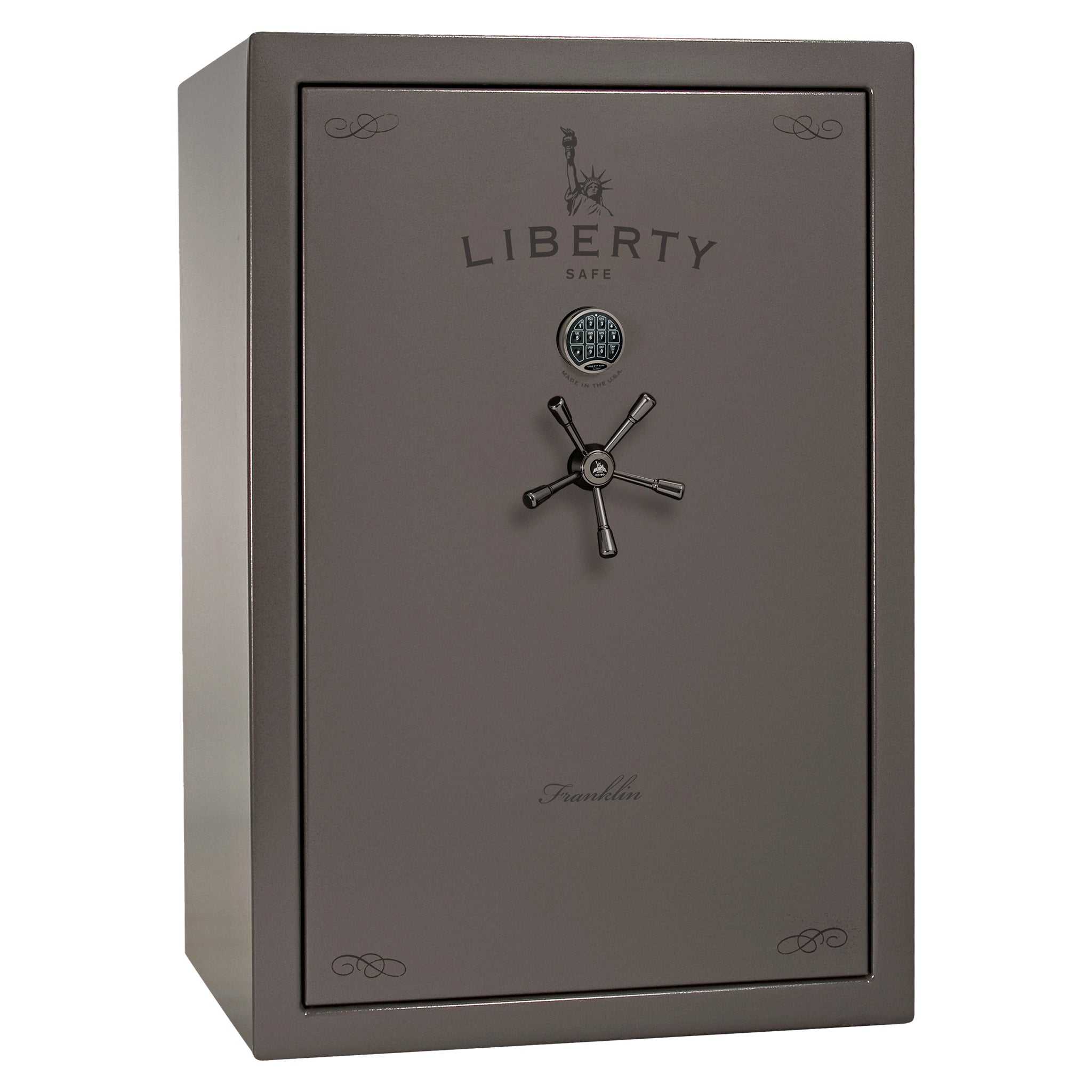Franklin 45 | Pro Flex Interior | Level 5 Security | 110 Minute Fire Protection | Dimensions: 60.5"(H) x 42"(W) x 27.5"(D) | Up to 60 Long Guns | Gray Gloss | Electronic Lock - Closed