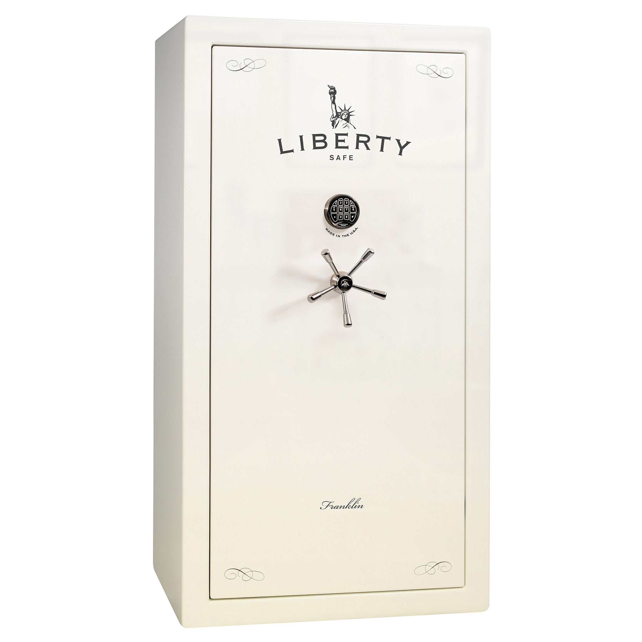 Franklin Series | Level 5 Security | 110 Minute Fire Protection | 40 | DIMENSIONS: 66.5"(H) X 36"(W) X 27.5"(D*) | White Gloss Black Chrome | ProFlex Modular Shelving - Closed Door