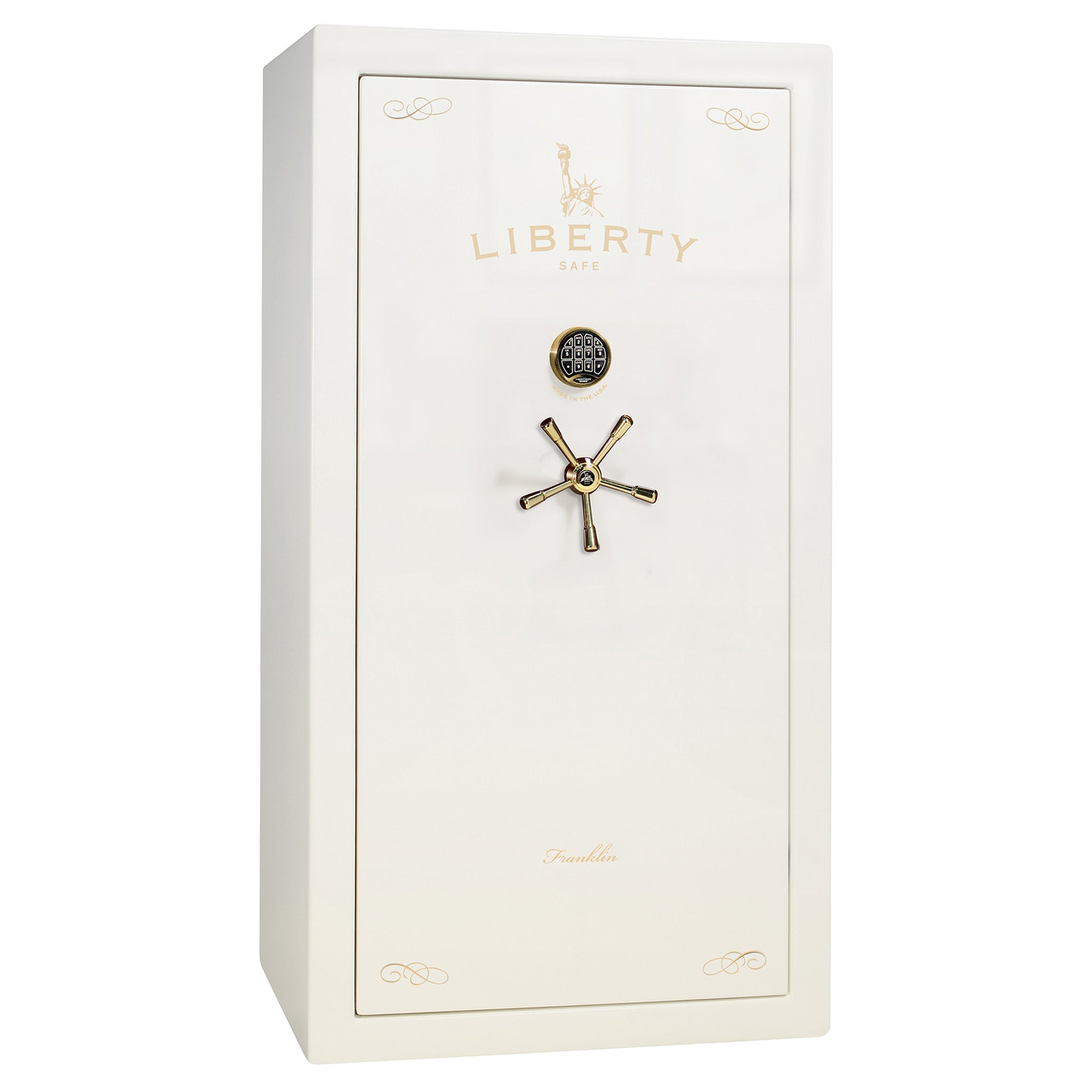Franklin Series | Level 5 Security | 110 Minute Fire Protection | 40 | DIMENSIONS: 66.5"(H) X 36"(W) X 27.5"(D*) | White Gloss Brass | ProFlex Modular Shelving - Closed Door