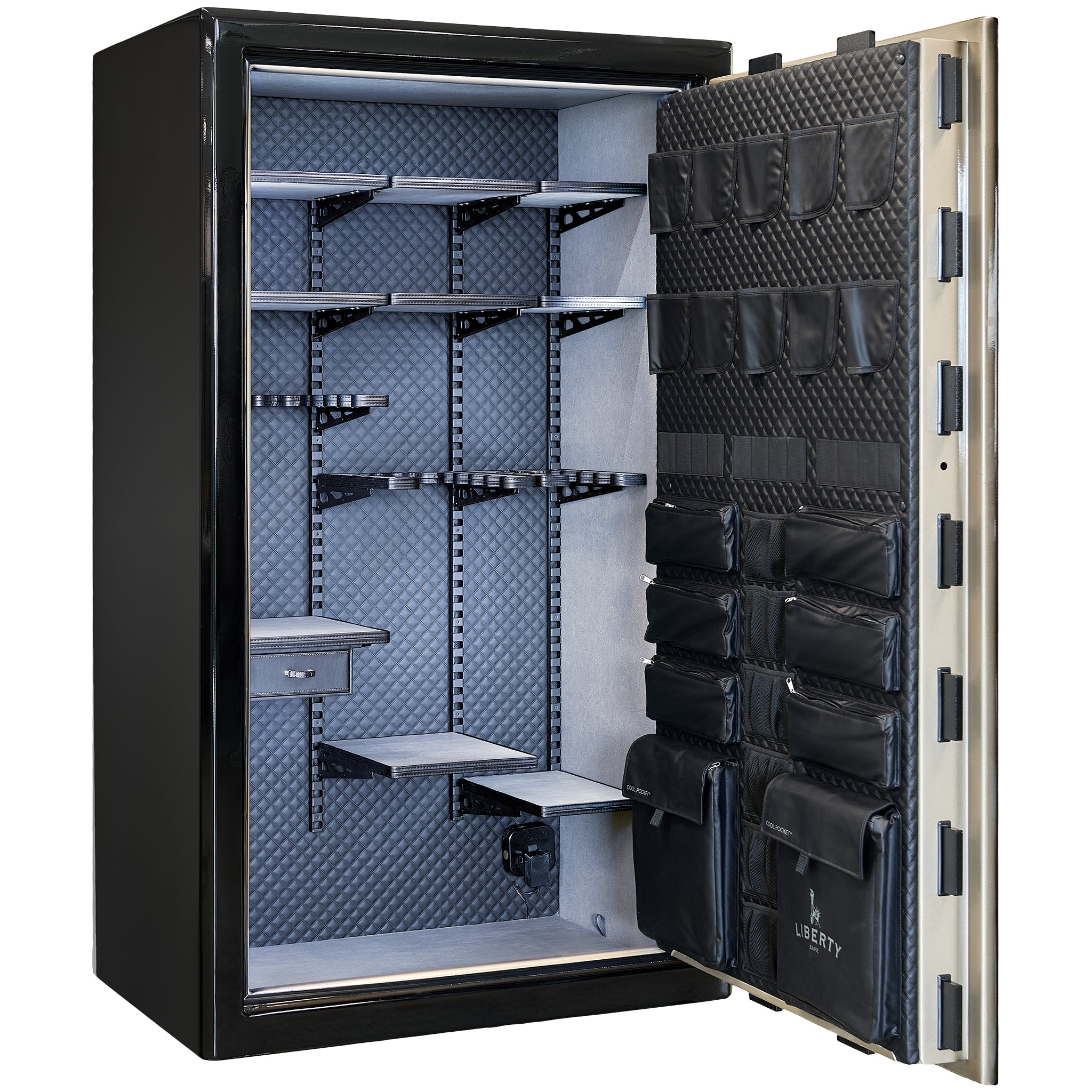 Presidential Series | Level 10 Security | 2.5 Hours Fire Protection | 50 | Dimensions: 72”(H) x 42”(W) x 27.75"(D*) | Champagne Gloss | Mechanical Lock - Open