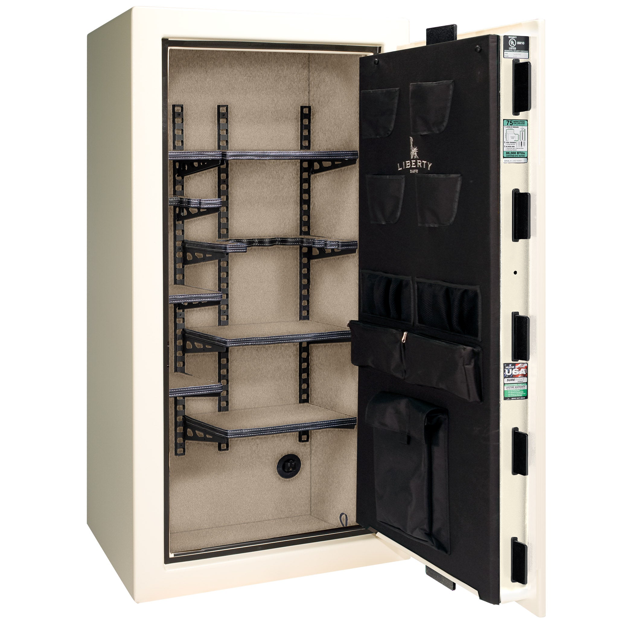 Colonial Series | Level 4 Security | 75 Minute Fire Protection | 23 PRO FLEX | DIMENSIONS: 60.5"(H) X 30"(W) X 22"(D*) | White Gloss Brass | Electronic Lock - Open