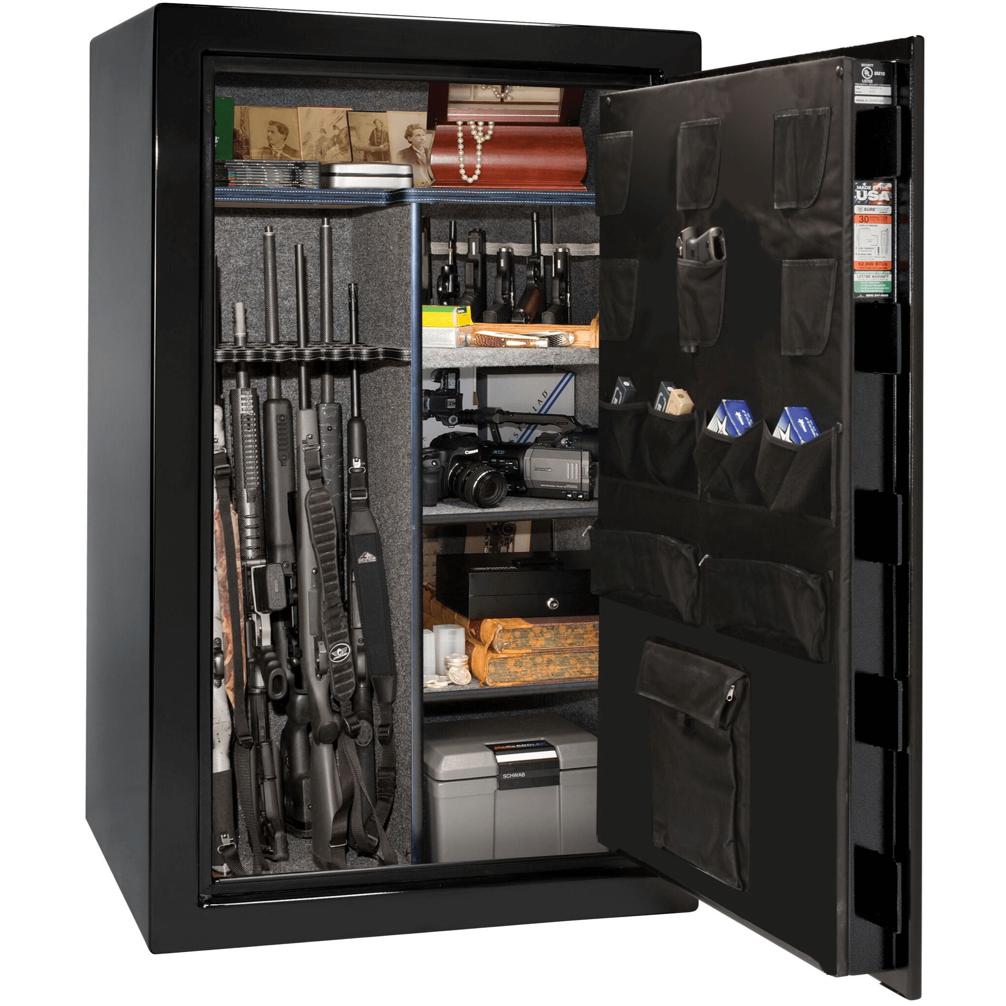 USA Series | Level 3 Security | 60 Minute Fire Rating | 36 | Dimensions: 60.5"(H) x 36"(W) x 22"(D) | Black Textured | Mechanical Lock - Open Door