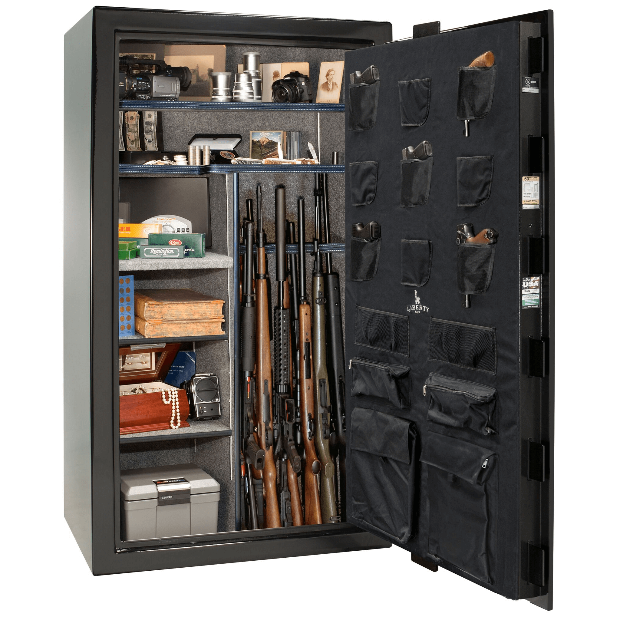 USA Series | Level 3 Security | 60 Minute Fire Rating | 50 | Dimensions: 72.5”(H) x 42”(W) x 27.5”(D) | Black Textured | Mechanical Lock - Open Door