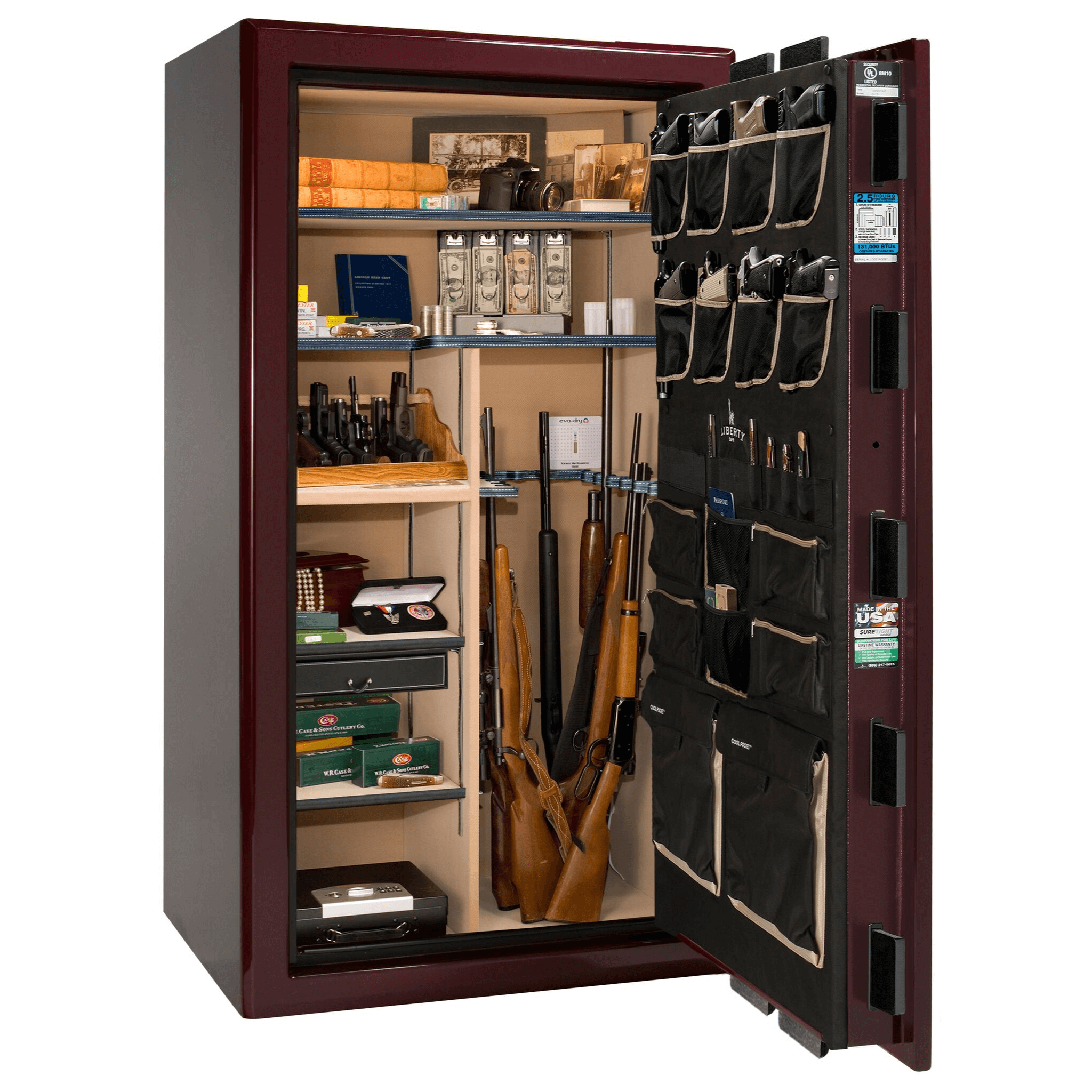 Presidential Series | Level 8 Security | 2.5 Hours Fire Protection | 40 | Dimensions: 66.5"(H) x 36.25"(W) x 32"(D) | Burgundy Gloss | Gold Hardware | Mechanical Lock