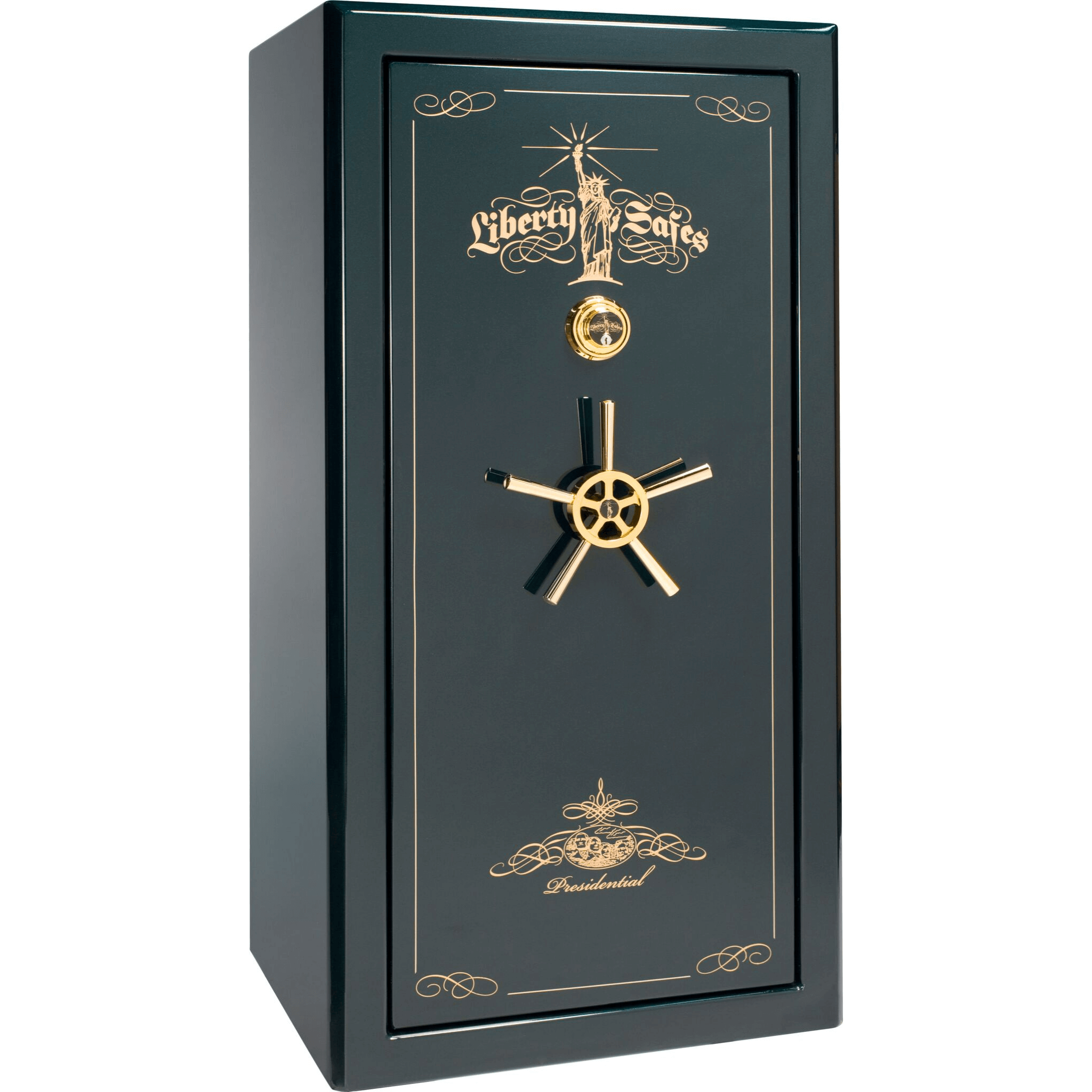 Presidential Series | Level 8 Security | 2.5 Hours Fire Protection | 25 | Dimensions: 60.5"(H) x 30.25"(W) x 28.5"(D) | Green Gloss Gold Hardware | Mechanical Lock