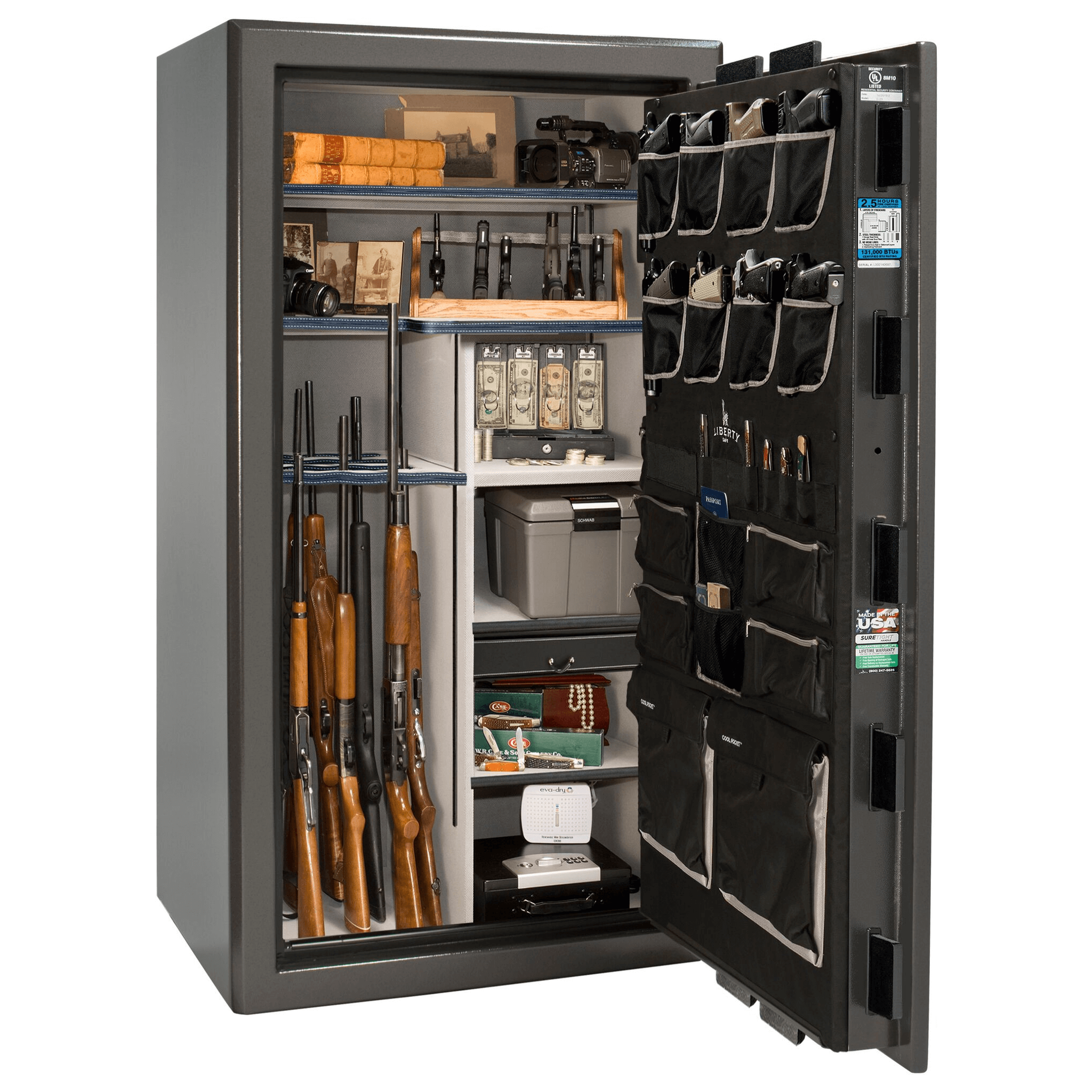 Presidential Series | Level 8 Security | 2.5 Hours Fire Protection | 40 | Dimensions: 66.5"(H) x 36.25"(W) x 32"(D) | Gray Marble | Black Chrome Hardware | Electronic Lock