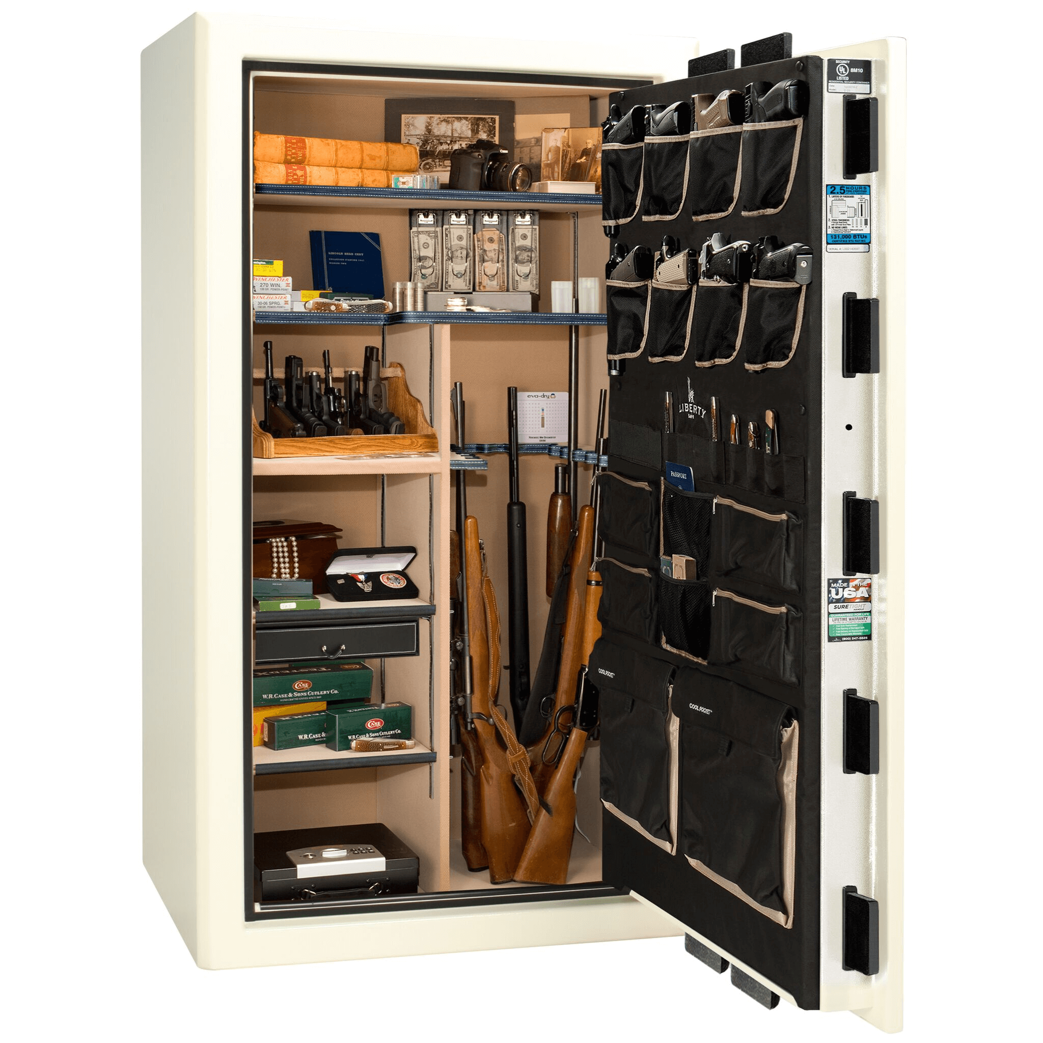 Presidential Series | Level 8 Security | 2.5 Hours Fire Protection | 40 | Dimensions: 66.5"(H) x 36.25"(W) x 32"(D) | White Marble | Black Chrome Hardware | Electronic Lock