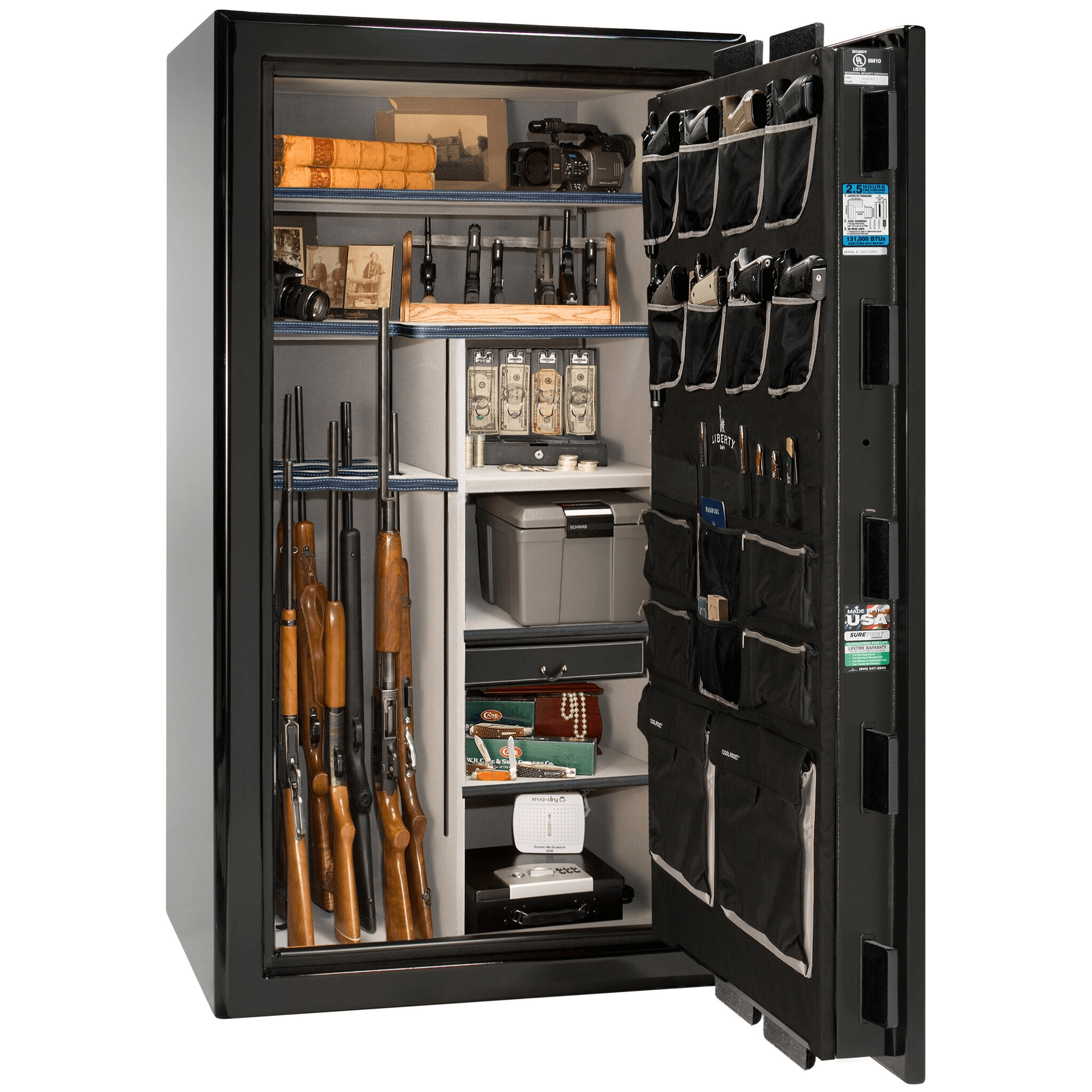Presidential Series | Level 8 Security | 2.5 Hours Fire Protection | 40 | Dimensions: 66.5"(H) x 36.25"(W) x 32"(D) | Black Gloss | Chrome Hardware | Mechanical Lock