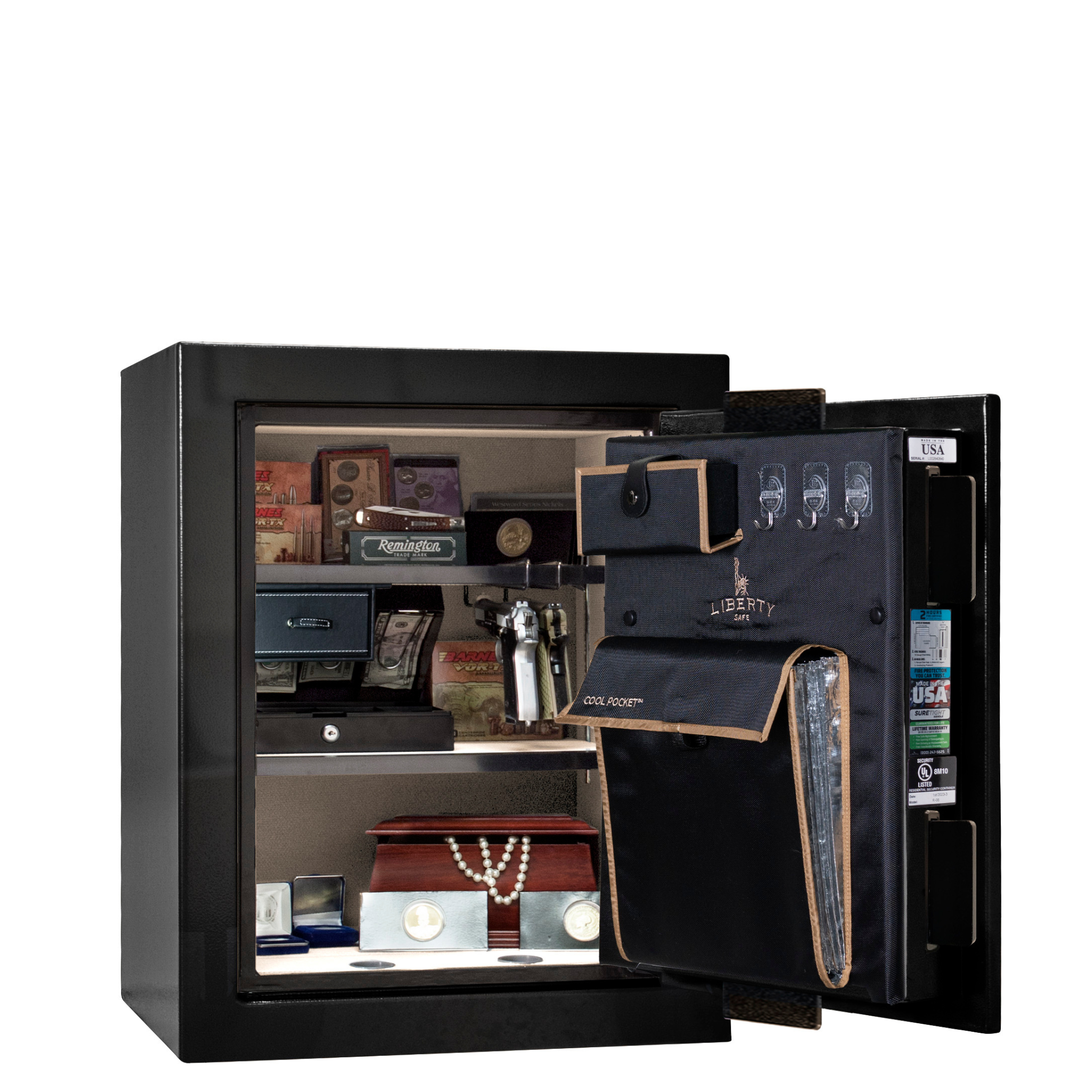 Premium Home Series | Level 7 Security | 2 Hour Fire Protection | 08 | Dimensions: 29.75"(H) x 24.5"(W) x 19"(D) | Black Gloss Brass - Open Door