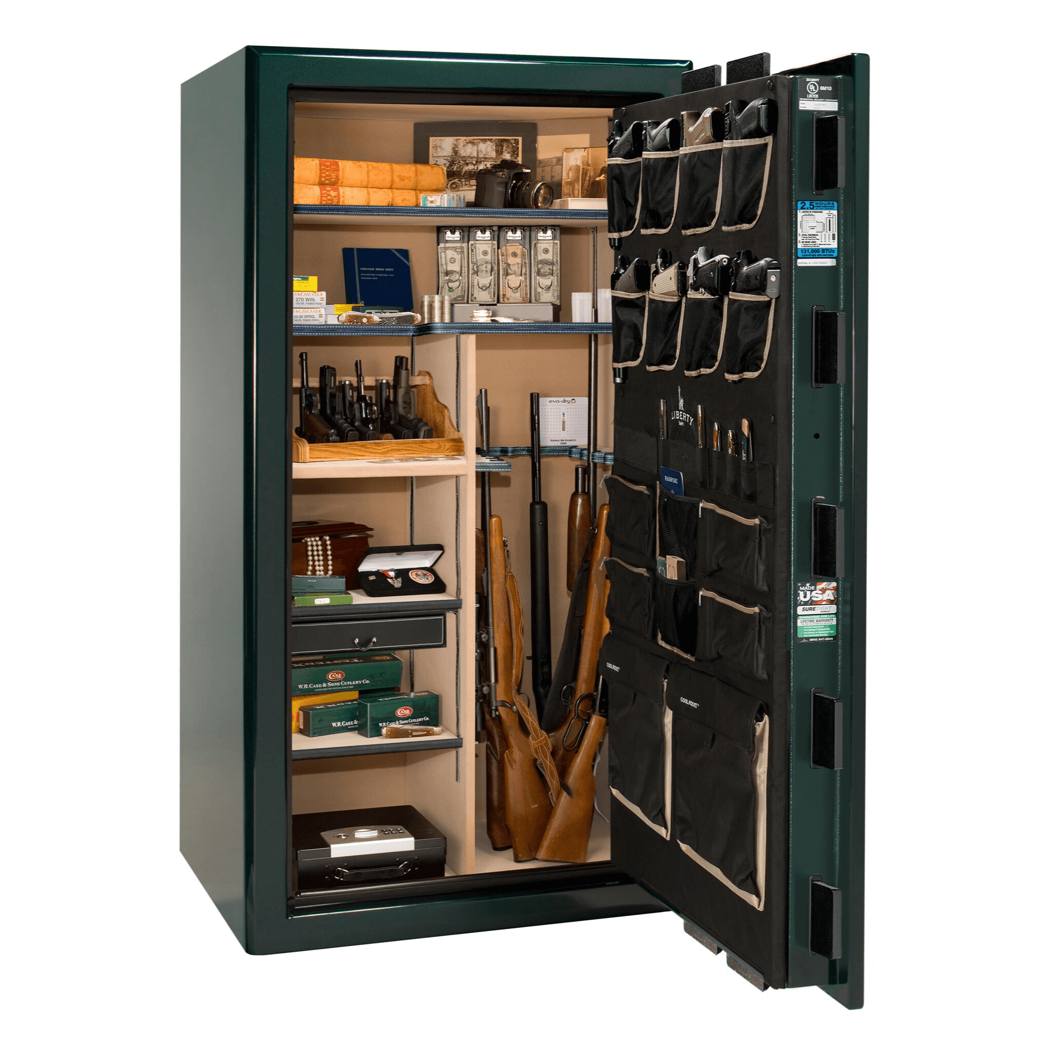 Presidential Series | Level 8 Security | 2.5 Hours Fire Protection | 40 | Dimensions: 66.5"(H) x 36.25"(W) x 32"(D) | Green Gloss | Gold Hardware | Electronic Lock